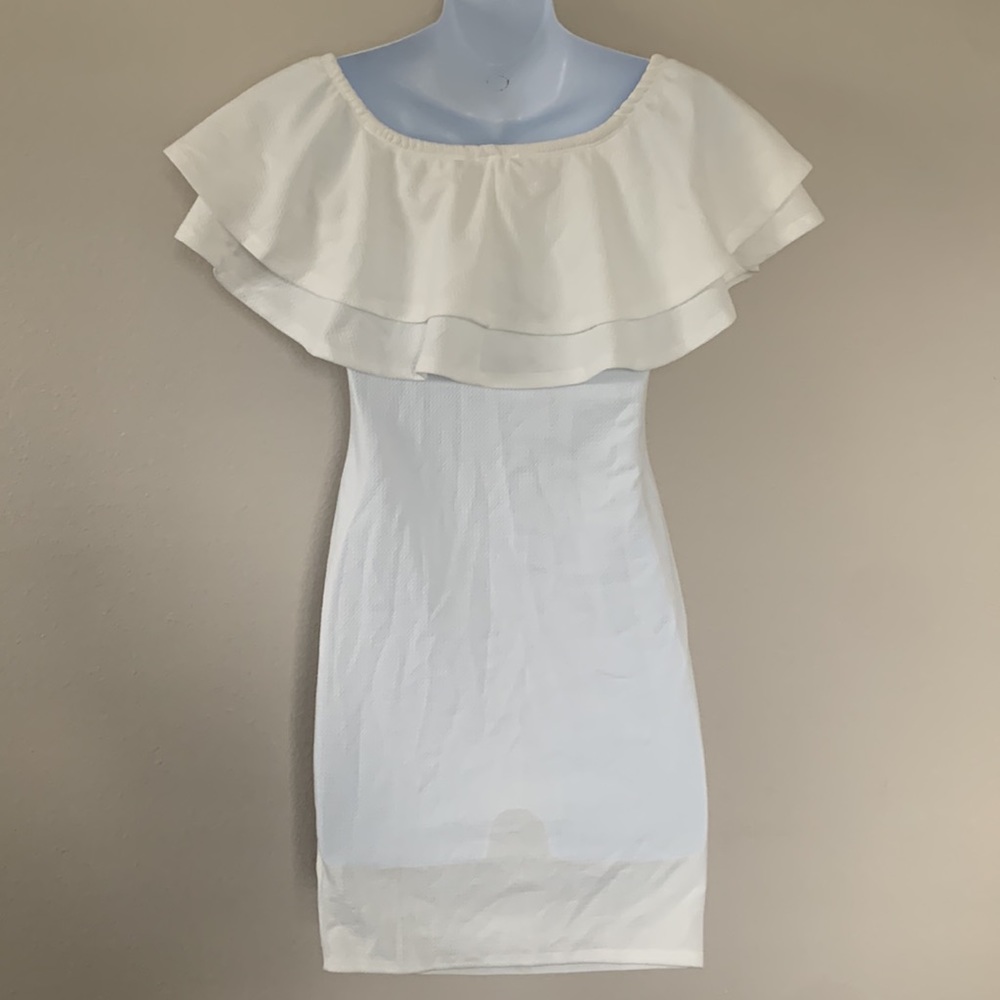 Pinkblush White Waffle Knit Off Shoulder Ruched Maternity Dress - Picture 9 of 12